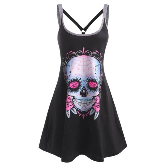 Sleeveless Pastel Sugar Skull Dress - Picture 1 of 4